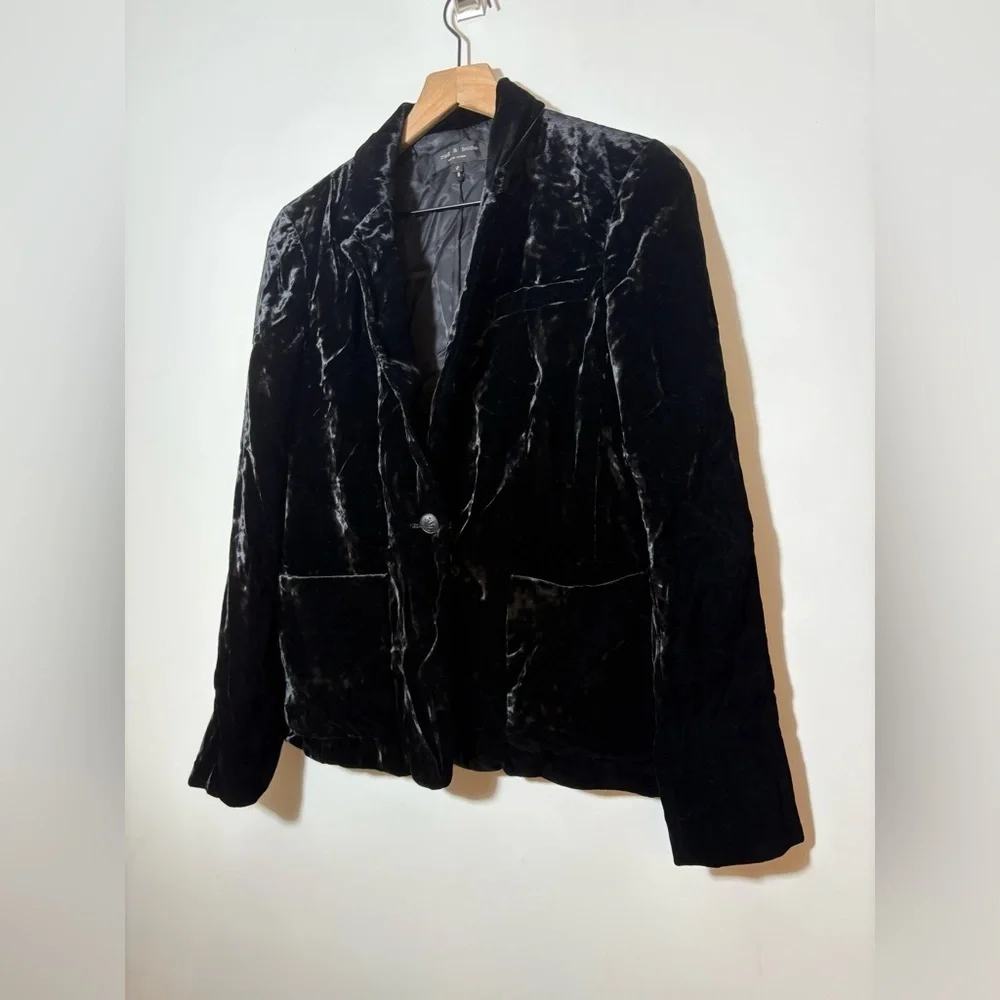 Rag & Bone Margot Velvet Blazer Size 2 Black Velvet Single Button Jacket! New